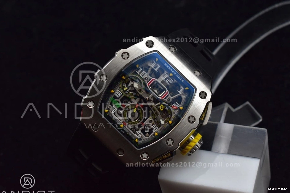 Crystal 1025 1:1 Edition A7750 RM011 Chrono Sophisticated Black on Dial Strap Rubber SS KVF Black V Best 0306